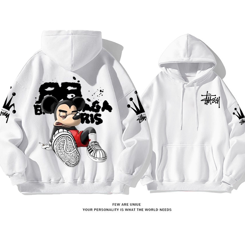 パーソナライズされたデザイン 退廃的なマウス プリント柄フード付きパーカー