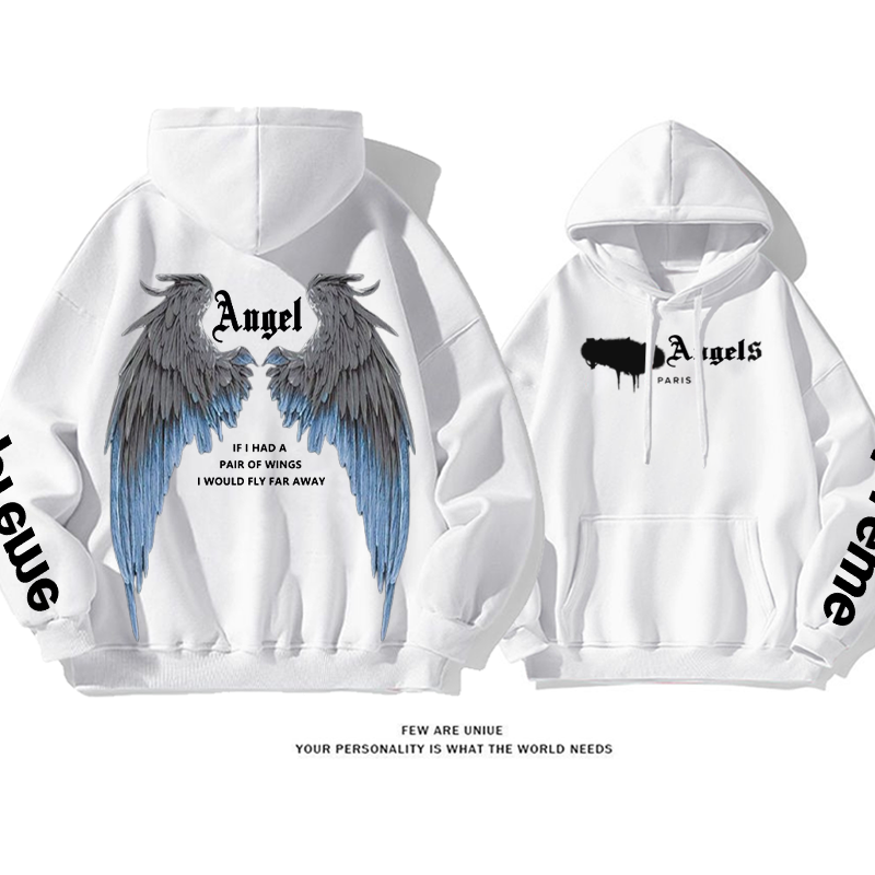 パーソナライズされたデザイン 大きな翼 プリント柄フード付きパーカー