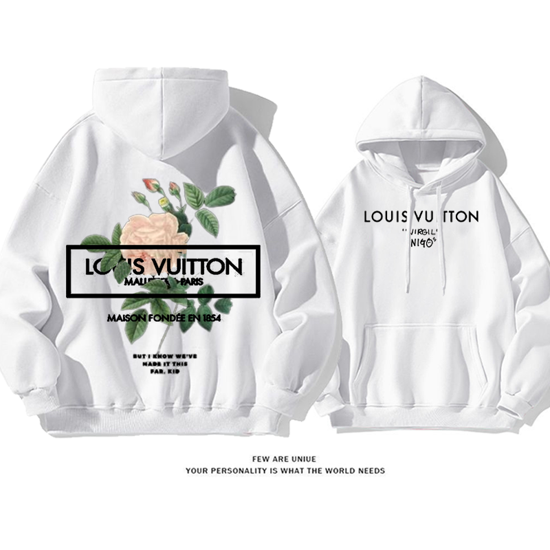 シンプルなデザイン 花と英字 プリント柄フード付きパーカー