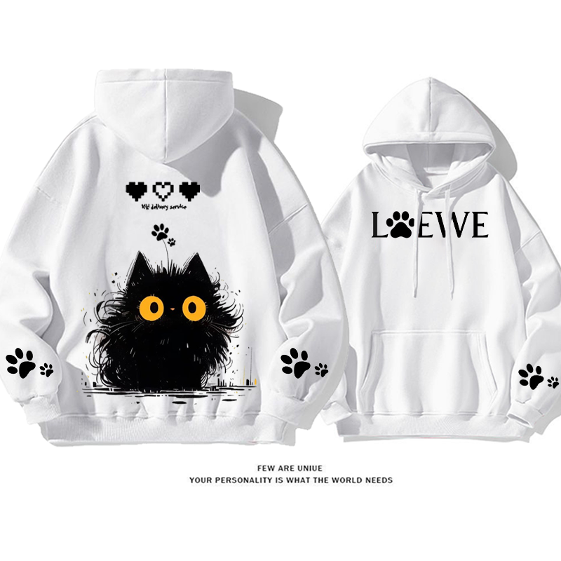 かわいいデザイン スプラッシュインクスタイルの猫 プリント柄フード付きパーカー