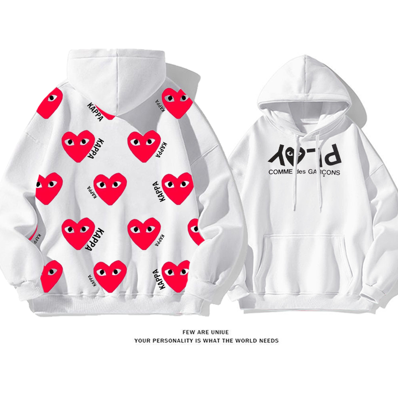 パーソナライズされたデザイン 赤いハート プリント柄フード付きパーカー