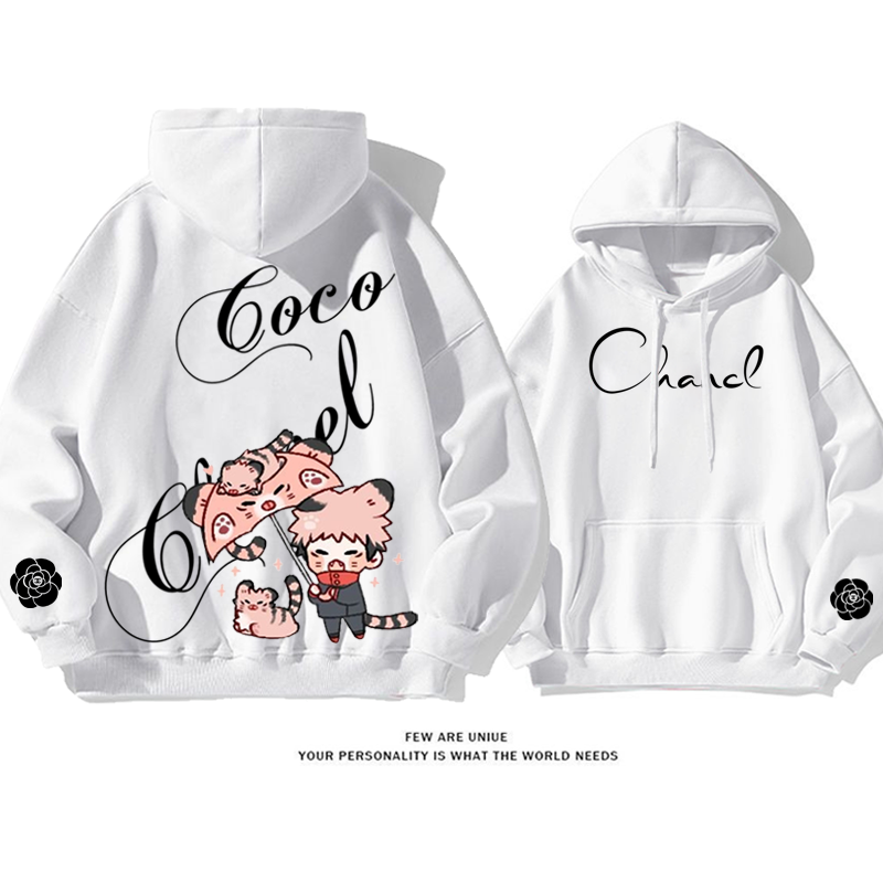 かわいいデザイン Q版アニメキャラクター プリント柄フード付きパーカー