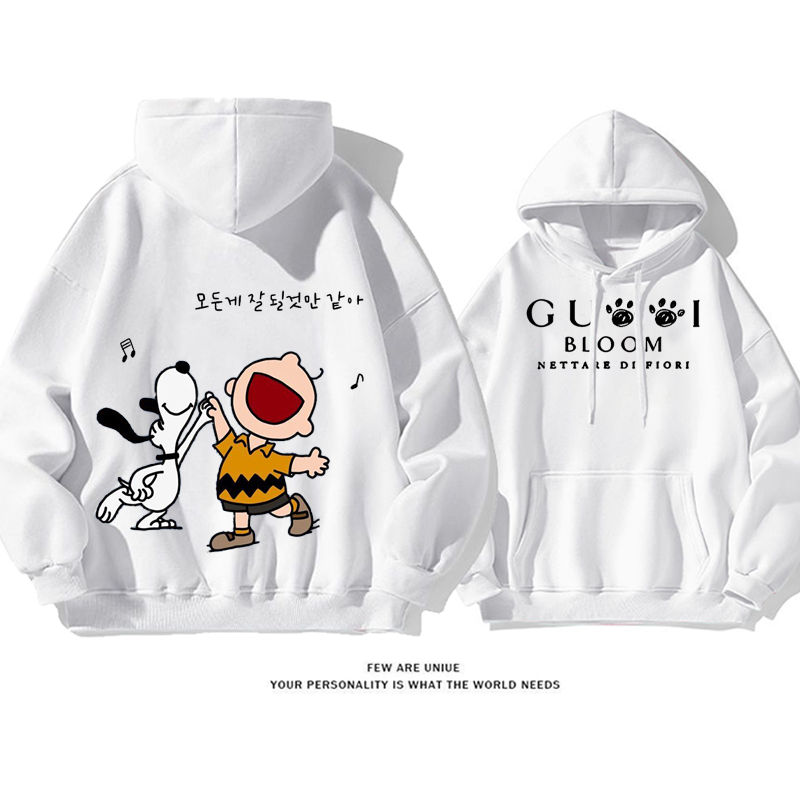 カジュアルなデザインが人気 踊る人と犬 プリント柄フード付きパーカー