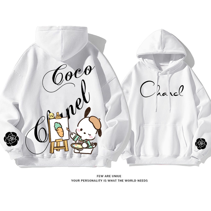 人気爆発モデル 子犬を描く プリント柄フード付きパーカー