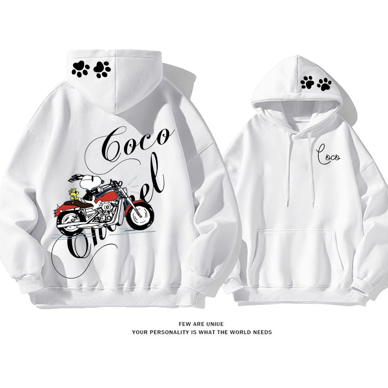 超人気カートゥーン小衆の設計バイク乗り白い子犬プリント柄ポピュラーファッションパーカー