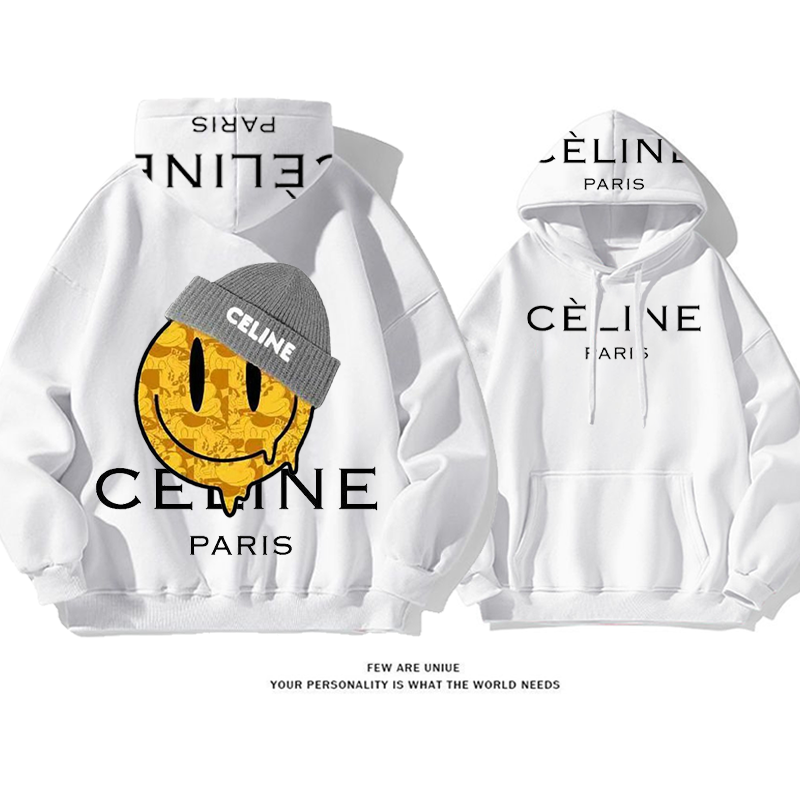 流行のファッション 帽子をかぶったスマイリーフェイス プリント柄フード付きパーカー