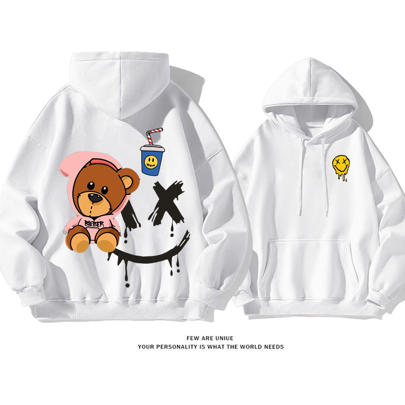 超人気デザイン性のあるクマちゃん笑顔プリント柄ポピュラーファッションパーカー