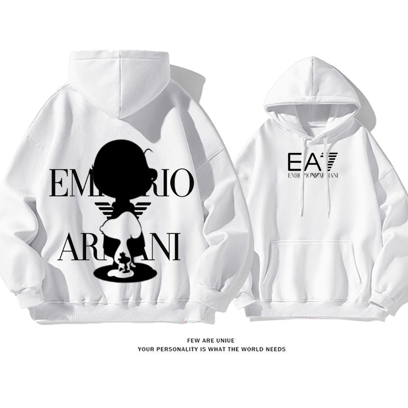 黒と白のスタイル キャラクターのシルエット プリント柄フード付きパーカー