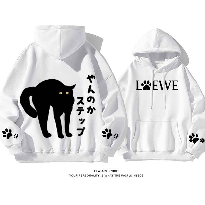 個性的なデザインが人気 猫 プリント柄フード付きパーカー