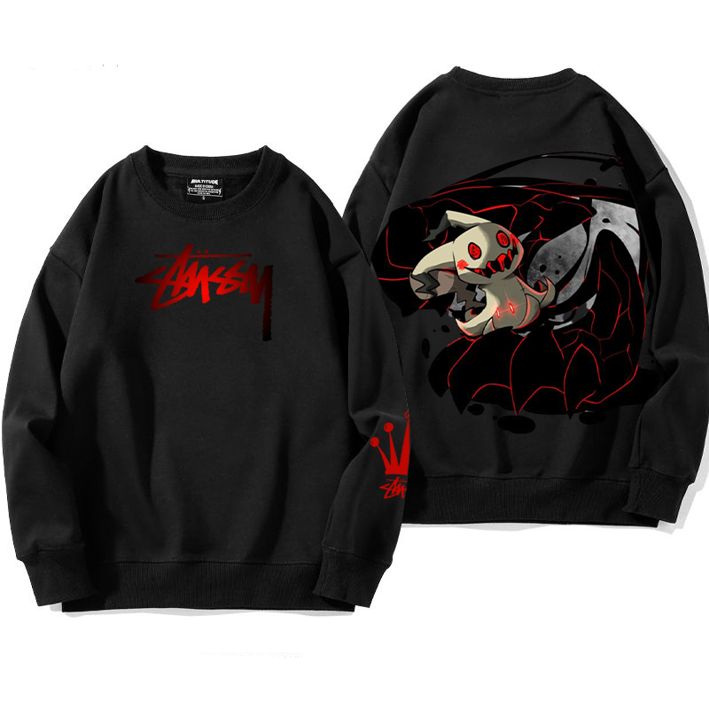 ダークスタイル コントラストカラー プリント柄フードなしパーカー