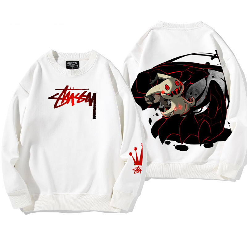 ダークスタイル コントラストカラー プリント柄フードなしパーカー