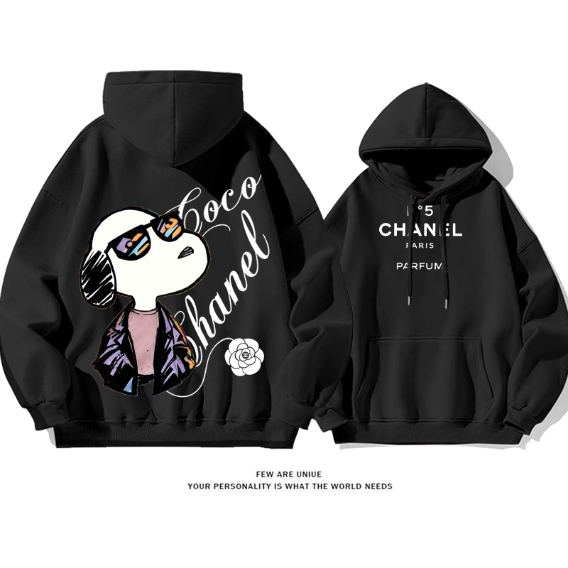 トレンディなデザイン サングラスをかけた犬 プリント柄フード付きパーカー