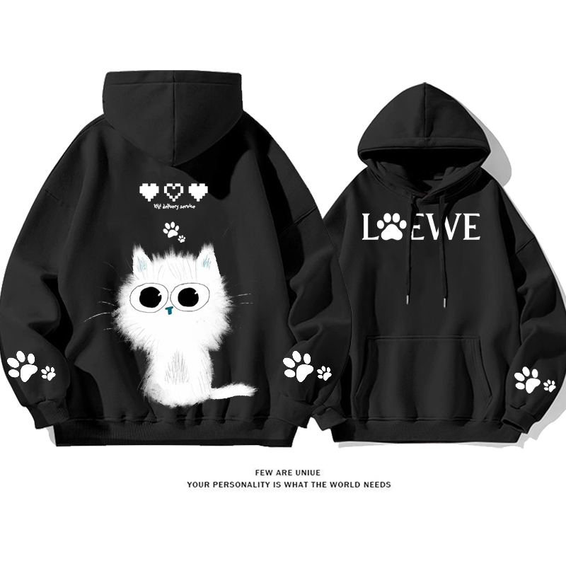 パーソナライズされたデザイン 猫のぬいぐるみ プリント柄フード付きパーカー