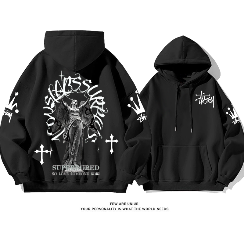 パーソナライズされたデザイン クロス プリント柄フード付きパーカー