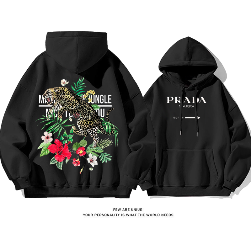 ピュアコットン素材 花と動物 プリント柄フード付きパーカー