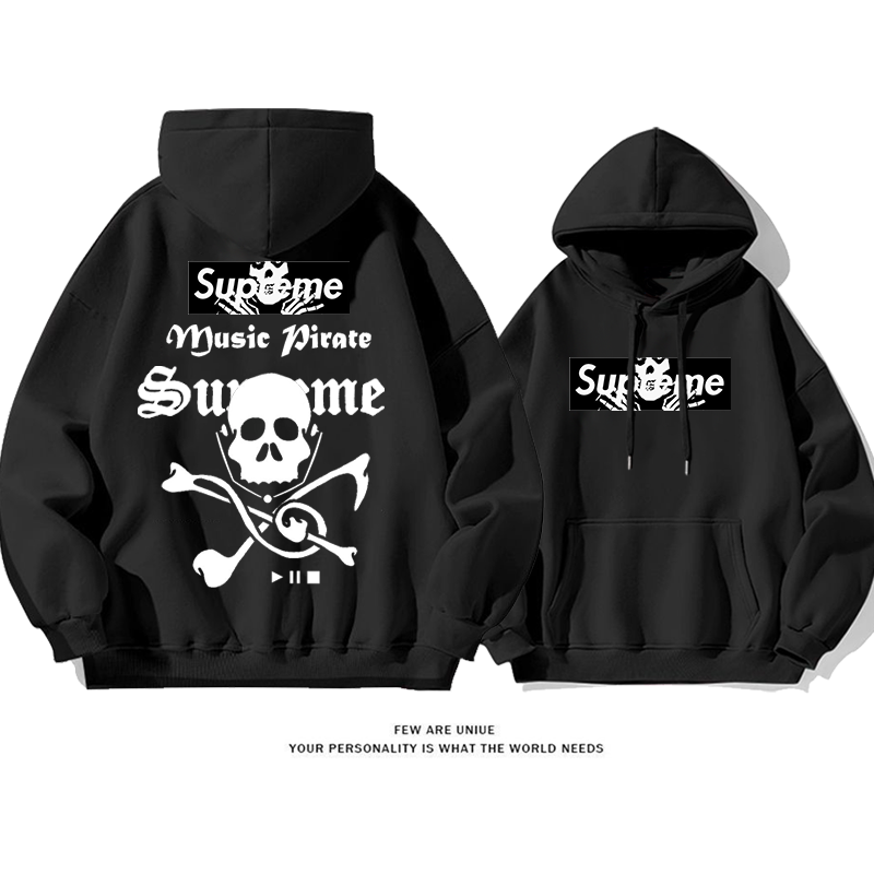 人気デザインスカルリスニングミュージックプリントスウェットシャツ