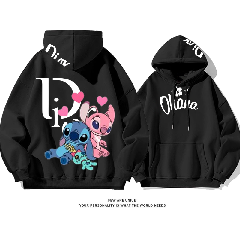 人気アニメの犬のカップル プリント柄フード付きパーカー