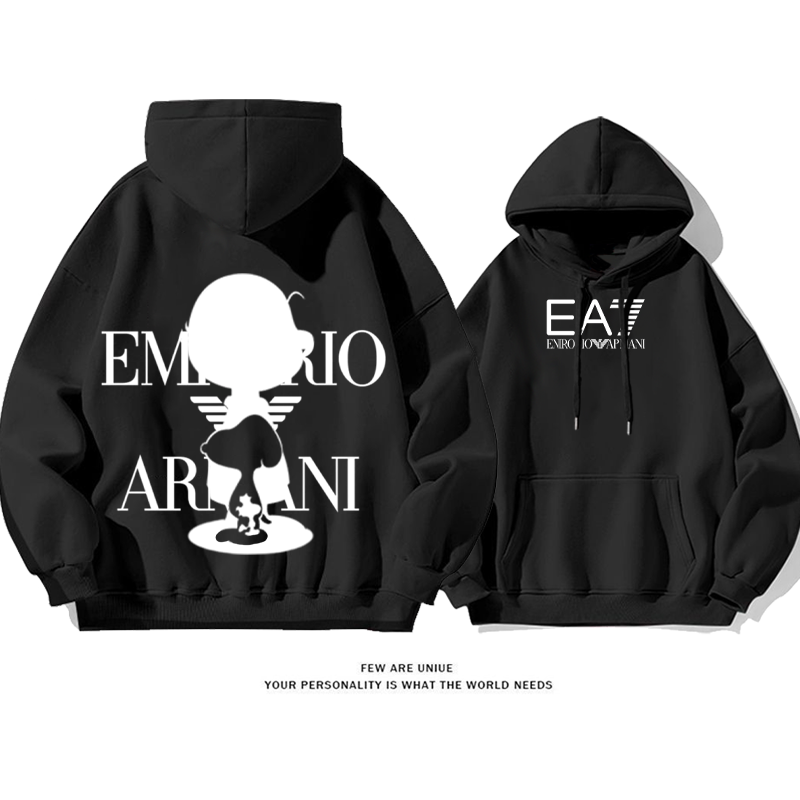 黒と白のスタイル キャラクターのシルエット プリント柄フード付きパーカー