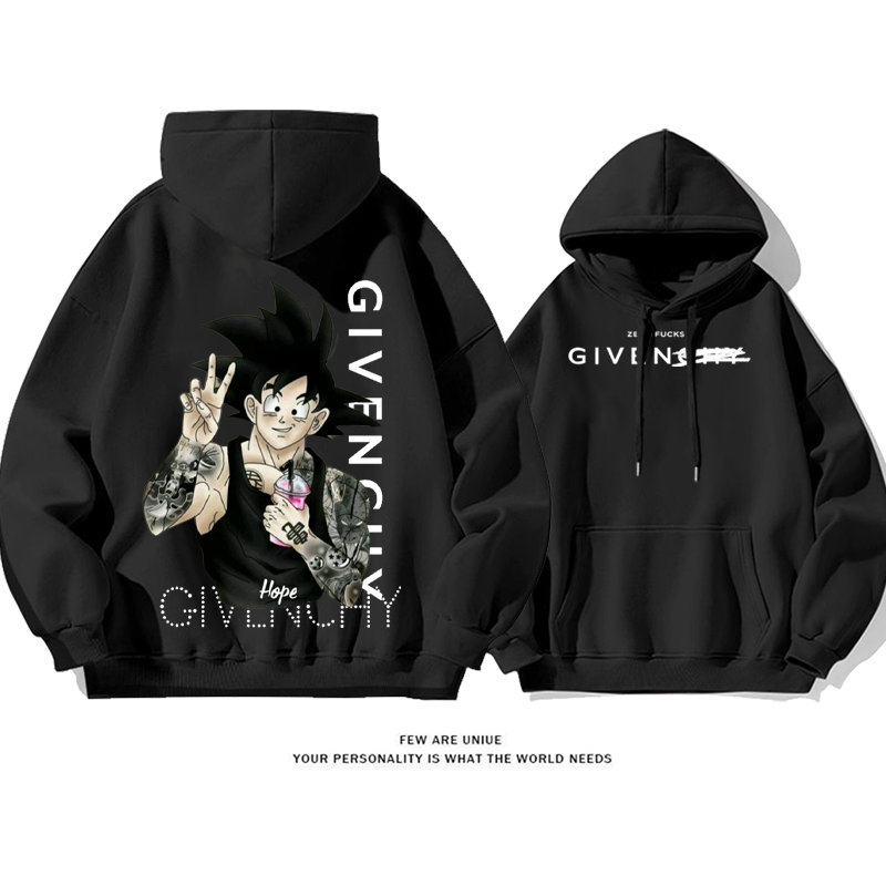 小グループのデザインタトゥーを入れたアニメキャラクター プリント柄フード付きパーカー