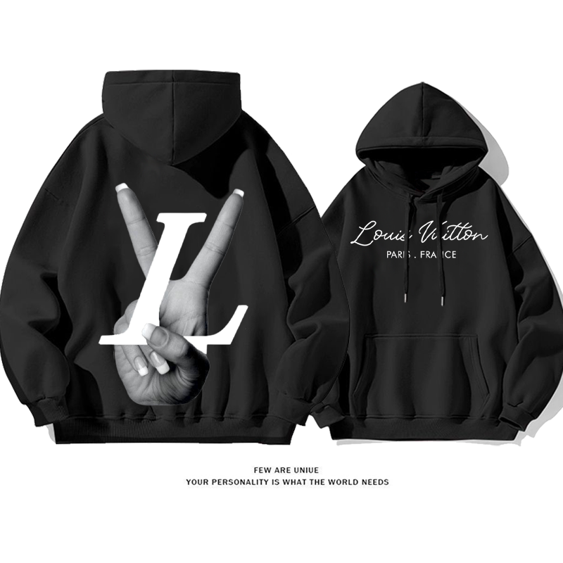 ユニークなデザイン はさみのジェスチャー プリント柄フード付きパーカー