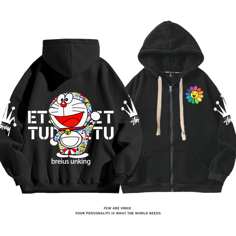 ユニークなデザイン 花柄の青い猫 カーディガントレーナー