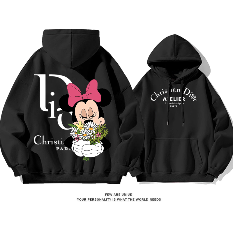 ファッションセンスの高さ 花を持つ女の子 プリント柄フード付きパーカー