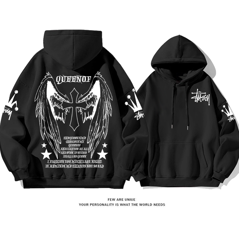 ストリートスタイル 羽 ピュアコットンのフード付きスウェットシャツ