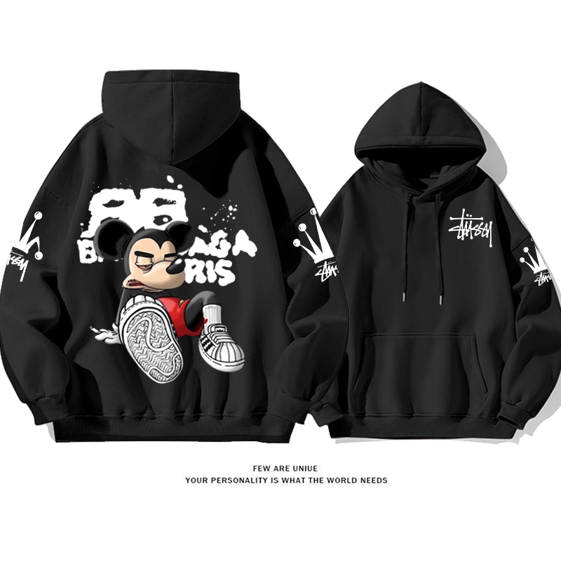 パーソナライズされたデザイン 退廃的なマウス プリント柄フード付きパーカー