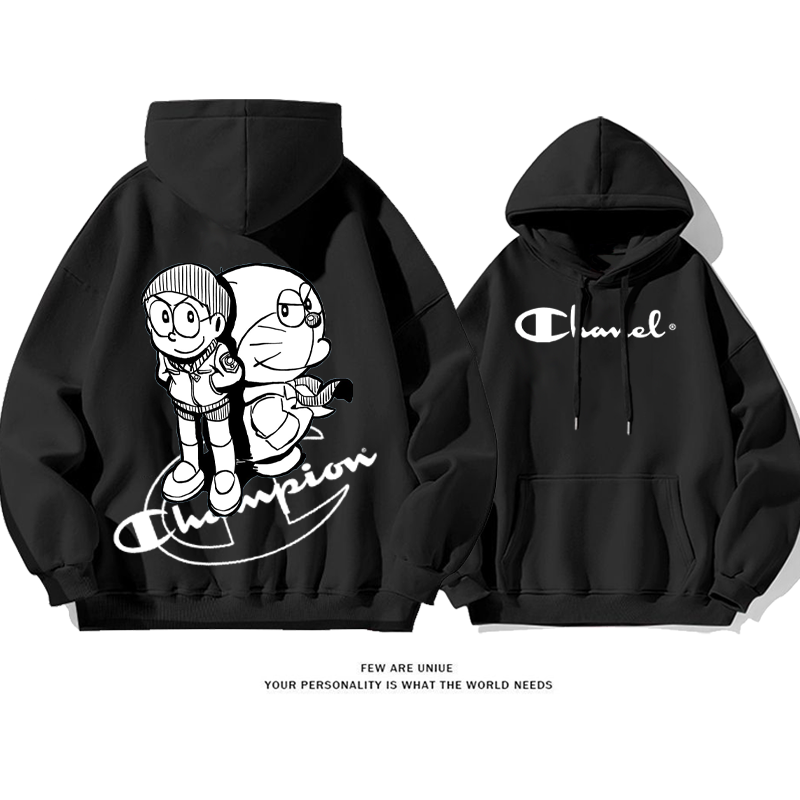 パーソナライズされたデザイン 黒と白のスタイル プリント柄フード付きパーカー