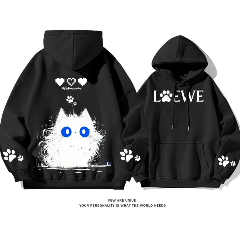 かわいいデザイン スプラッシュインクスタイルの猫 プリント柄フード付きパーカー