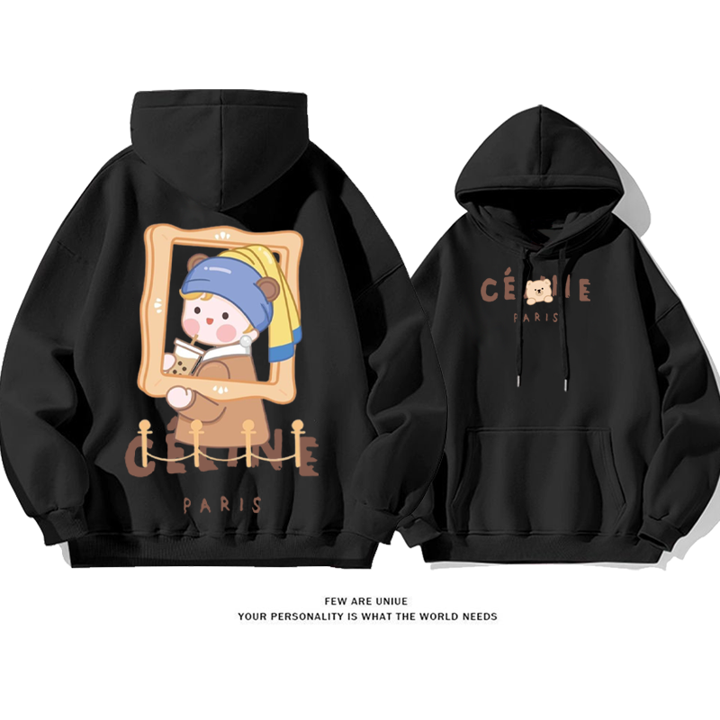 かわいいスタイル 世界の名画のQ版 プリント柄フード付きパーカー