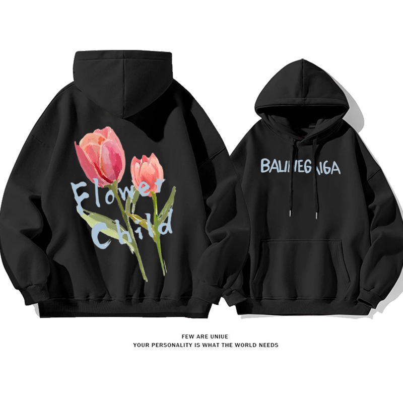 美しいデザイン チューリップ ピュアコットンのフード付きスウェットシャツ