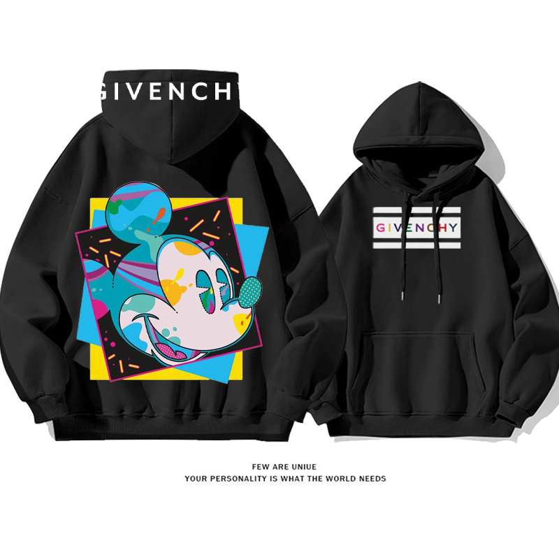 パーソナライズされたデザイン カラフルなマウスヘッド プリント柄フード付きパーカー