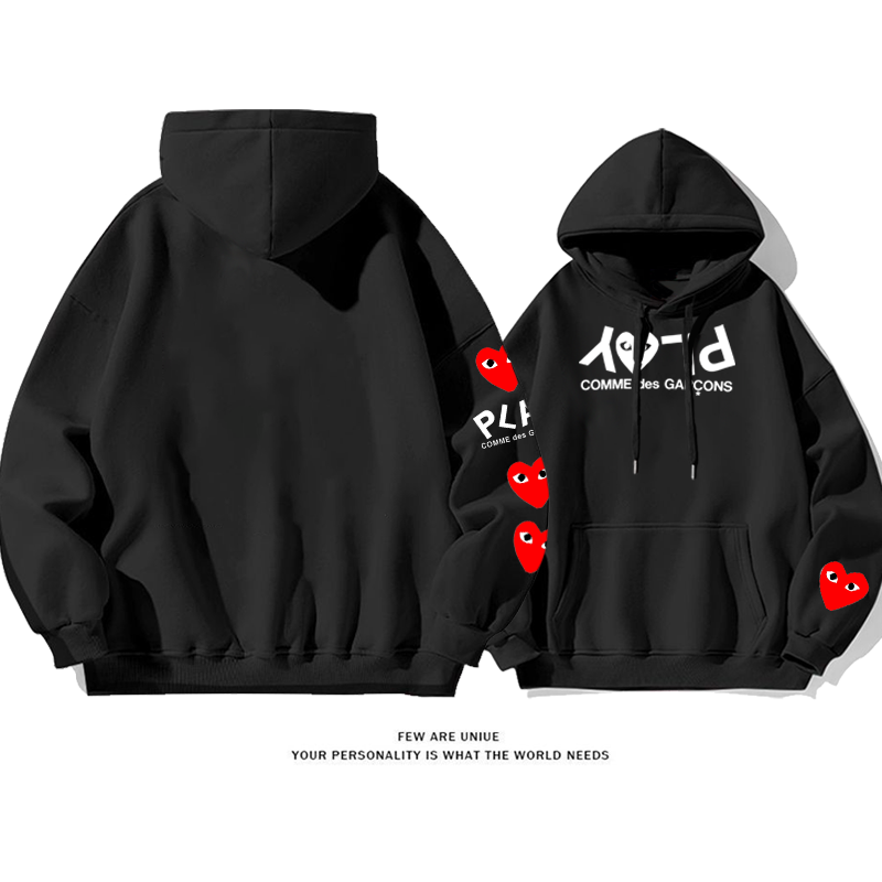 トレンディなデザイン 赤いハート ピュアコットンのフード付きスウェットシャツ