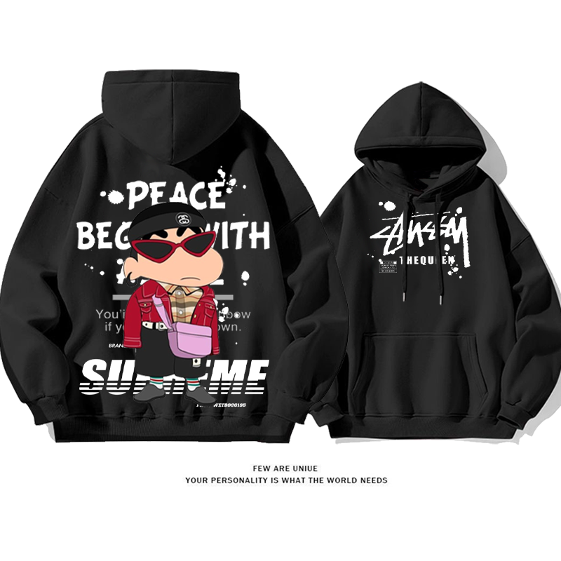 トレンディなファッションの少年 プリント柄フード付きパーカー