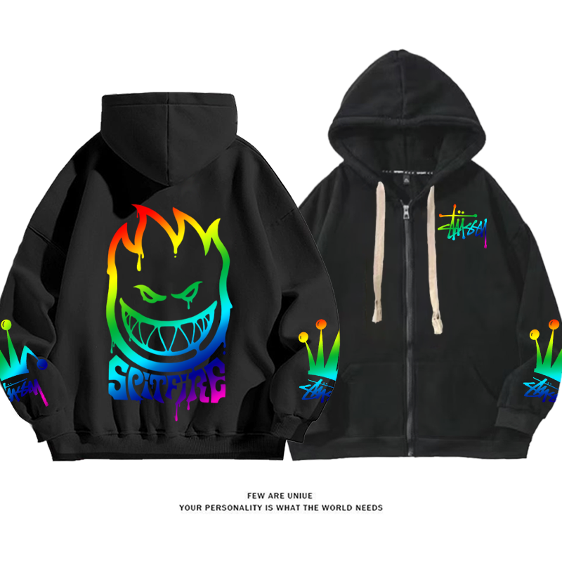 カラフルなデザイン 色のついた炎 カーディガントレーナー