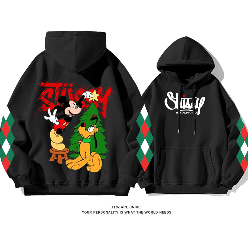 クリスマスデザインスタイル カジュアル プリント柄フード付きパーカー