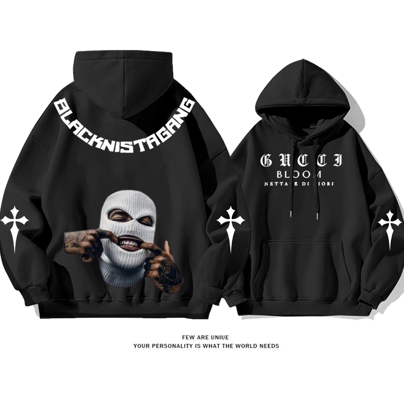 パーソナライズされたデザイン フェイスマスクをしている人 プリント柄フード付きパーカー