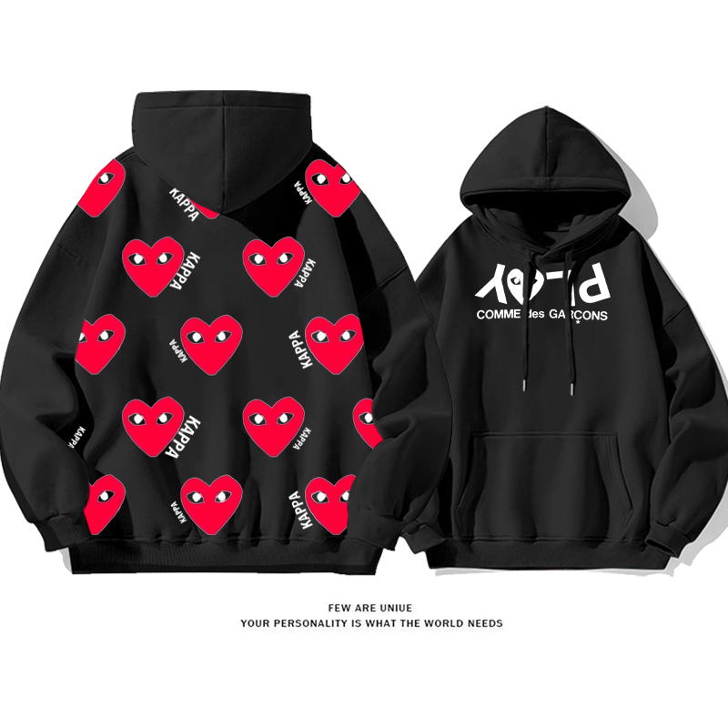 パーソナライズされたデザイン 赤いハート プリント柄フード付きパーカー
