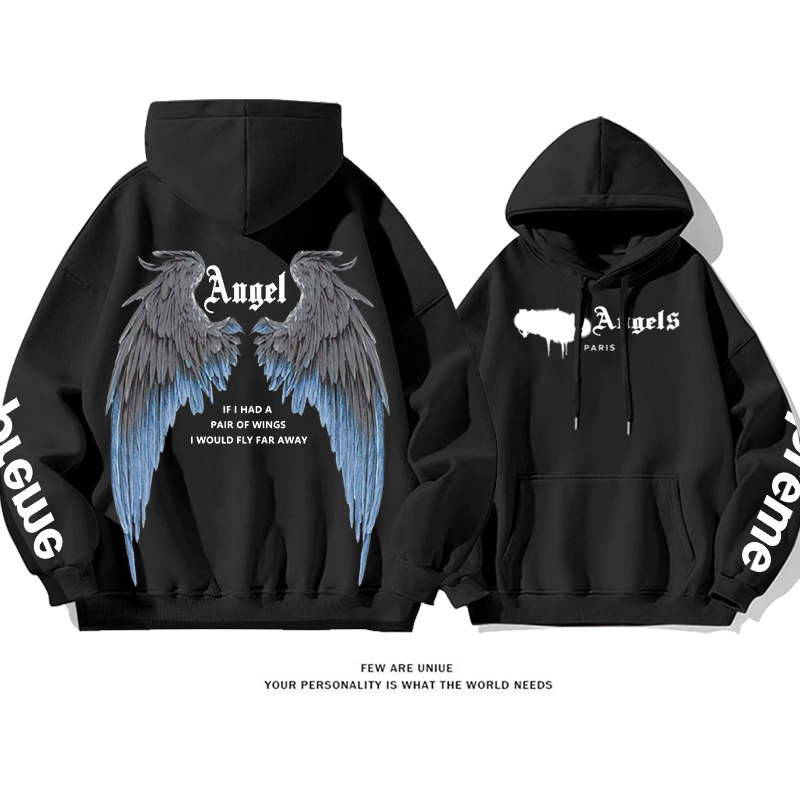 パーソナライズされたデザイン 大きな翼 プリント柄フード付きパーカー
