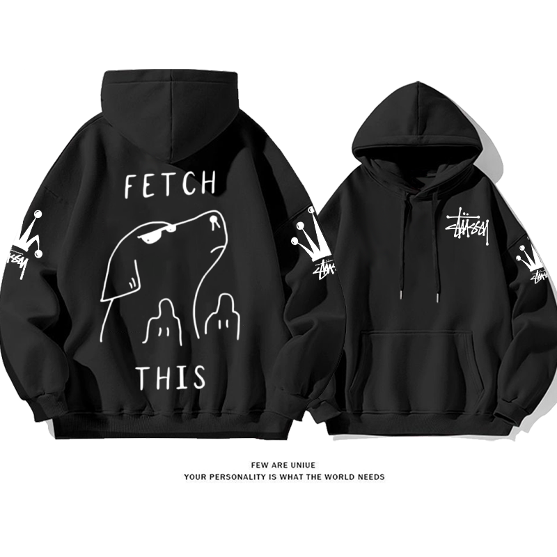 トレンディなクールな犬 プリント柄フード付きパーカー