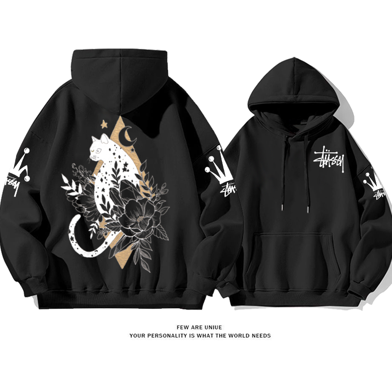 美しいデザイン 猫 プリント柄フード付きパーカー