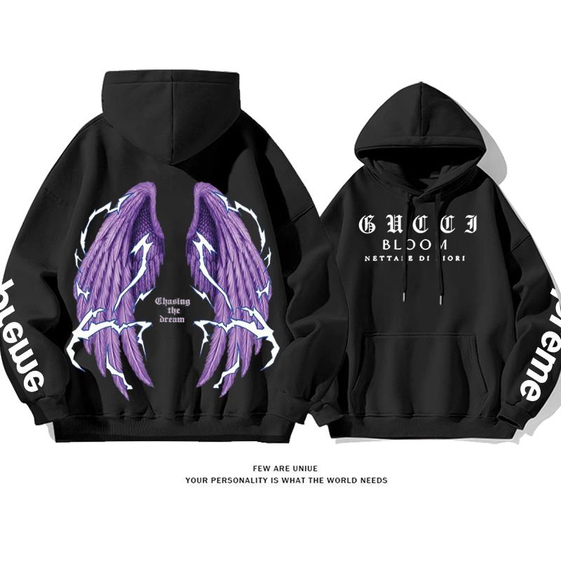 ユニークなデザイン 大きな翼 プリント柄フード付きパーカー