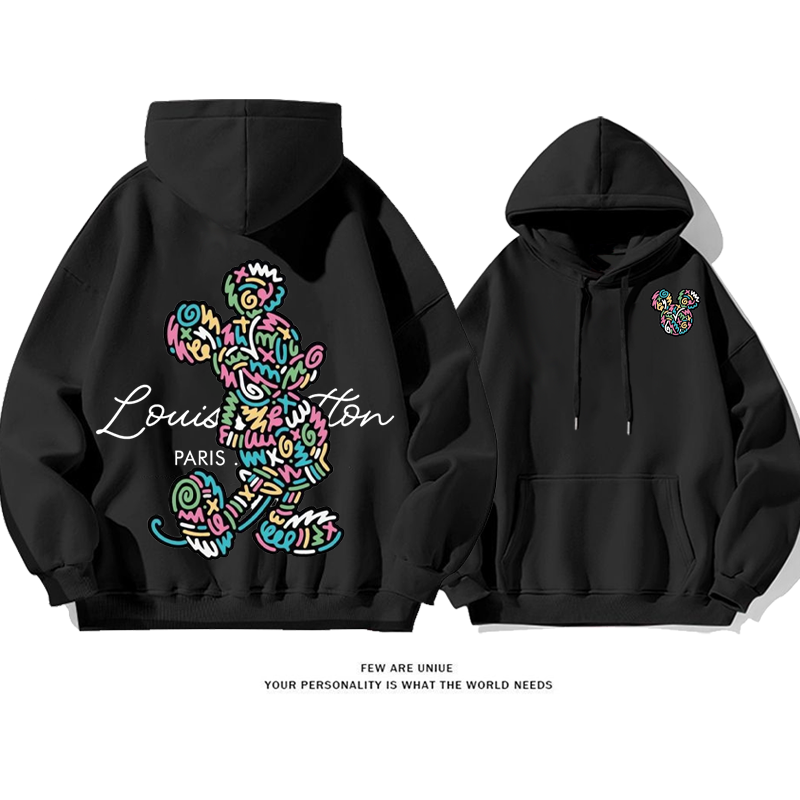 パーソナライズされたデザイン シルエット プリント柄フード付きパーカー