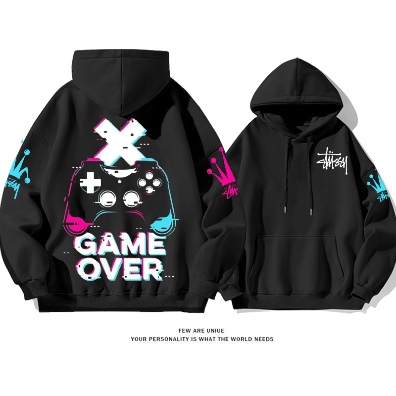 トレンディなコントラストカラーデザイン フード付きパーカー