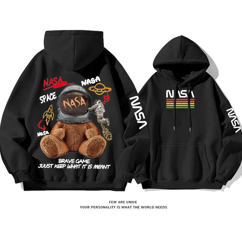 ユニークなデザイン スペースベア プリント柄フード付きパーカー