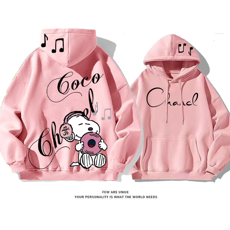 だるいスタイル 音楽の子犬 プリント柄フード付きパーカー