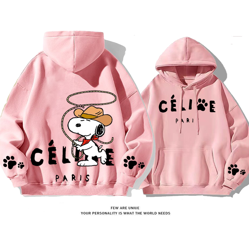 カジュアルなデザインスタイル カウボーイ犬 プリント柄フード付きパーカー