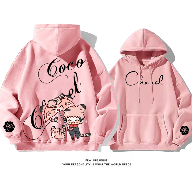 かわいいデザイン Q版アニメキャラクター プリント柄フード付きパーカー