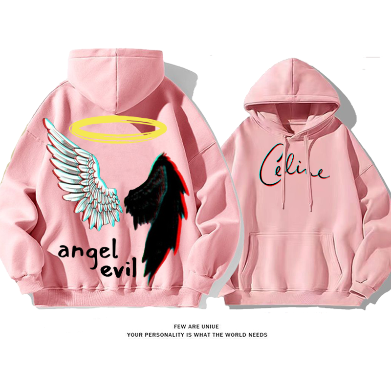 パーソナライズされたデザイン 黒と白の翼 プリント柄フード付きパーカー